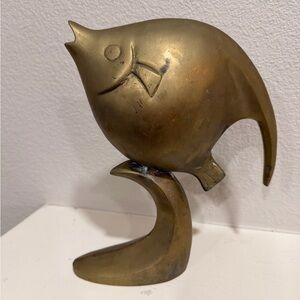Vintage Solid Brass Fish Sculpture Mid Century Modern Decor